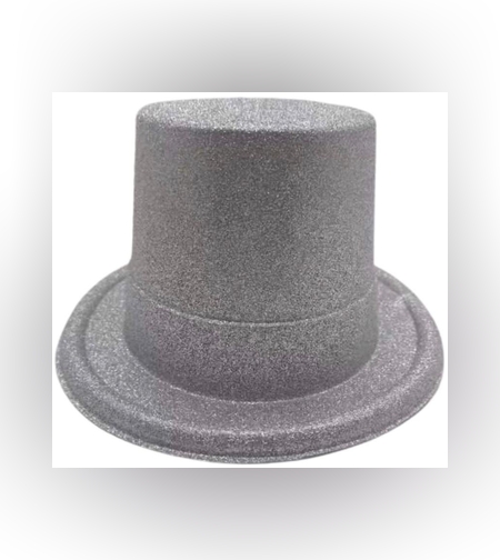 כובע מסיבות קוסם גבוה נצנצים כסף - 14 סמ