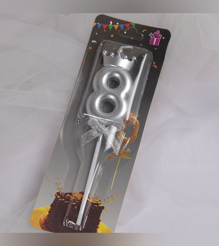 נר מספר כסף עם כתר - 8