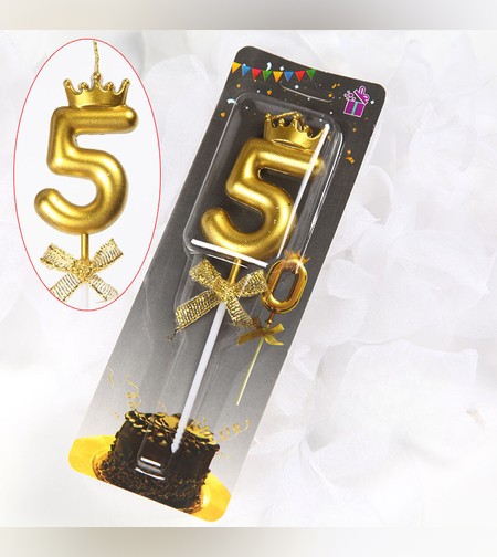 נר מספר זהב עם כתר - 5