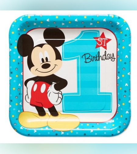 צלחות נייר 23 סמ 8 יח' מרובעות-מיקי דגם שנה