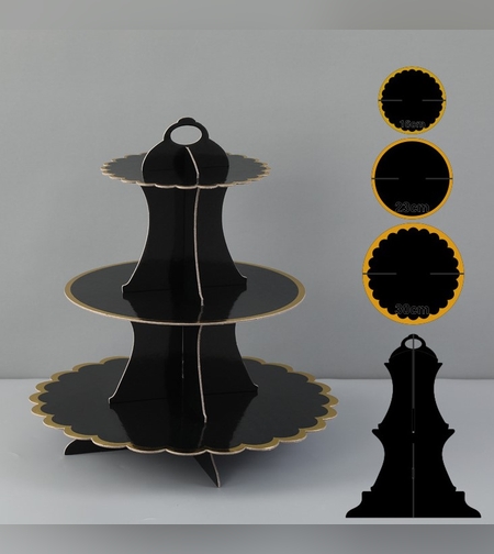 סטנד לקפקייק 3 קומות מסגרת זהב - שחור