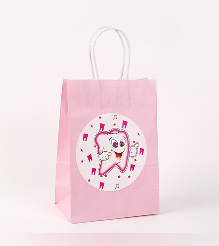 שקית נייר עם ידית 21*15*8 - שן ראשונה ורוד