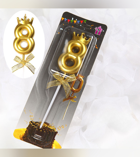 נר מספר זהב עם כתר - 8