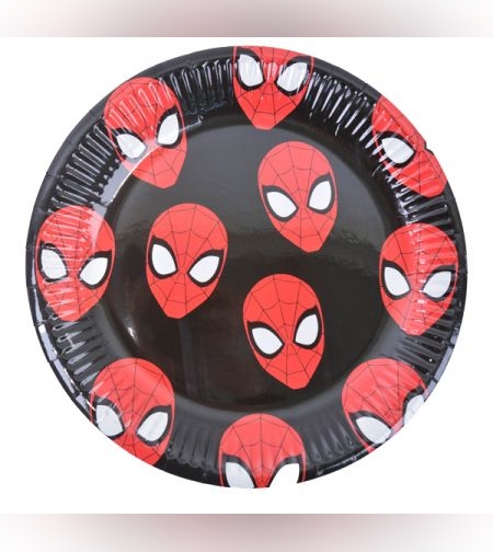צלחות נייר 23 סמ עגולות 8 יח - ספיידרמן אדום שחור