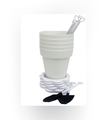 סט 5 עציץ פלסטי+תחתית+את חפירה-לבן