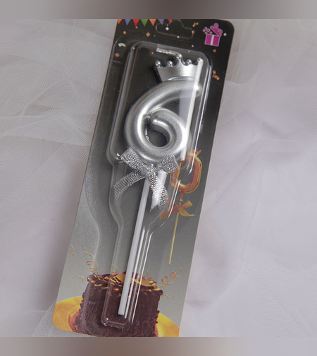 נר מספר כסף עם כתר - 6