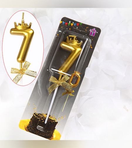 נר מספר זהב עם כתר - 7