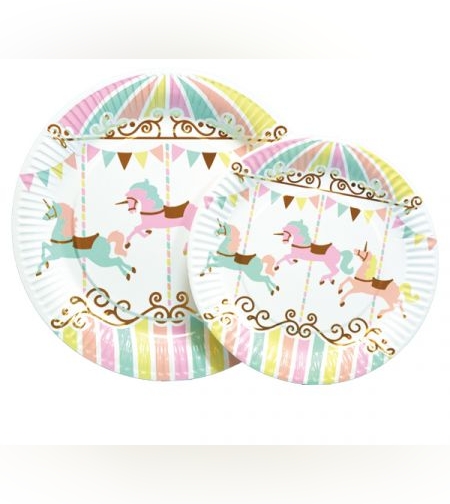 צלחות נייר 20 סמ 6 יח - חד קרן קרקס