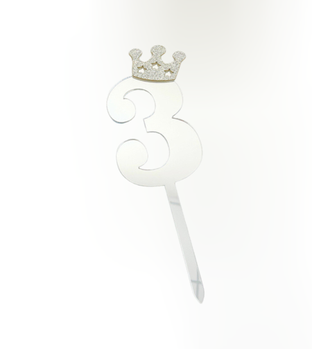 טופר מספר לעוגה גדול כתר - כסף (בחירת מספר)