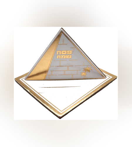 מרכז שולחן פירמידה, לבן- זהב / 5 יח'