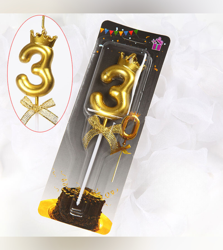 נר מספר זהב עם כתר - 3