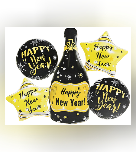 סט בלוני מיילר שנה חדשה 5 יח' שמפניה