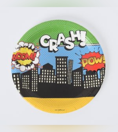 צלחות סט קומיקס גיבורי על 8 יח' בינוני