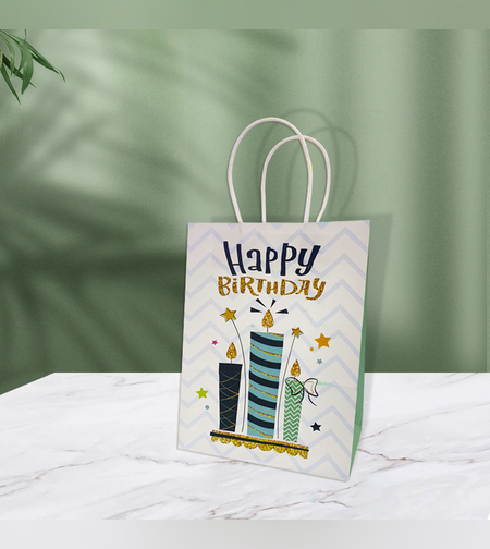 שקית נייר עם ידית 21*15*8 - HAPPY BIRTHDAY 4