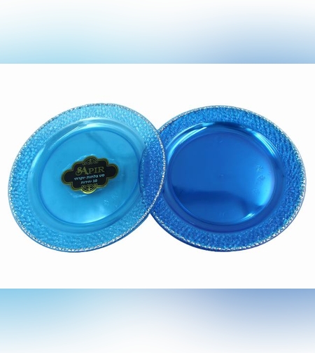 צלחת ספיר 7.5' שקוף כחול פס כסף (10 יח')
