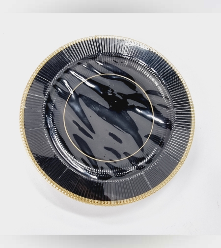 ו- צלחת קרטון קלאסיק '8 שחור+זהב*10 יח'