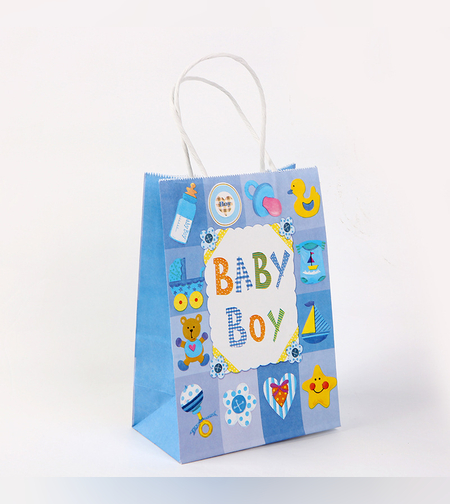 שקית נייר עם ידית 21*15*8 - BABY BOY 102 תכלת