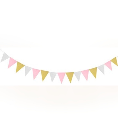 שרשרת דגלונים משולשים זהב נצנץ ורוד ניוד שמנת