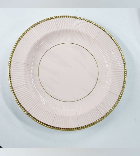 קלאסיק צלחת קרטון '8 ורוד-זהב *10 יח'