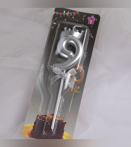 נר מספר כסף עם כתר - 9