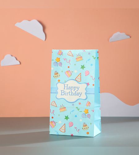שקית נייר 8*13*24 - HAPPY BIRTHDAY רקע תכלת (10 יח׳)