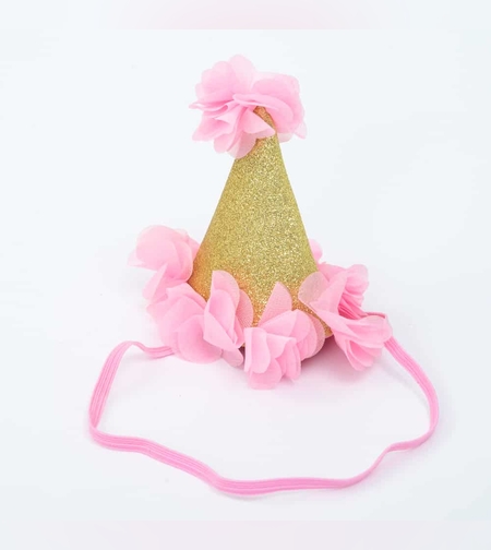 כובע מיני זהב גליטר פרחים ורודים PVC