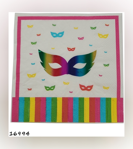 מפית הדפס מסכה לפורים לבן-צבעוני 12 יח'