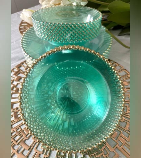 אובלי PEARL פרל שקוף טורקיז-זהב (10 יח')