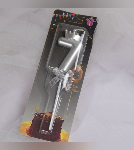 נר מספר כסף עם כתר - 7