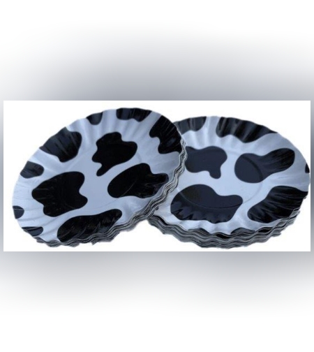 מגשיות קרטון כתמים פרה שחור לבן 9.5 ס