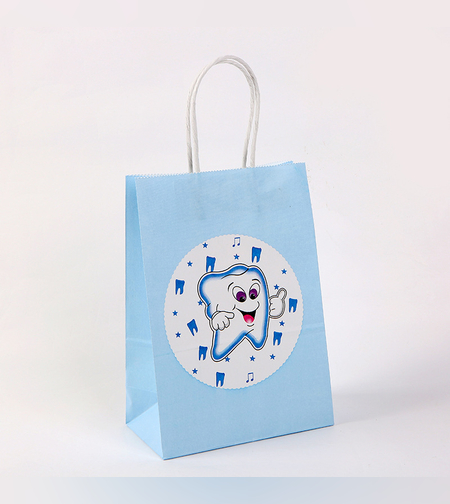 שקית נייר עם ידית 21*15*8 - שן ראשונה תכלת