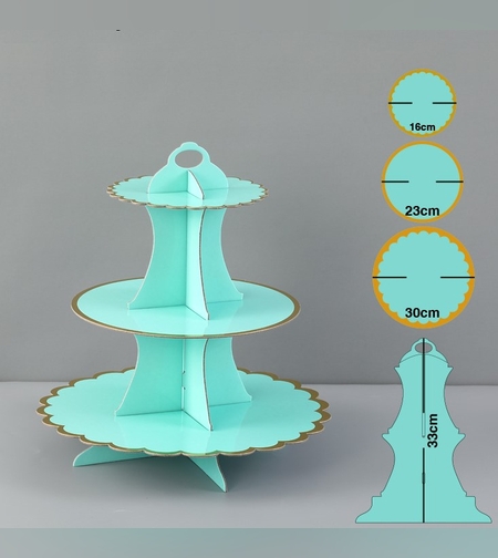 סטנד לקפקייק 3 קומות מסגרת זהב - טורקיז