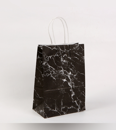 שקית נייר עם ידית 33*26*12 - שיש שחור לבן