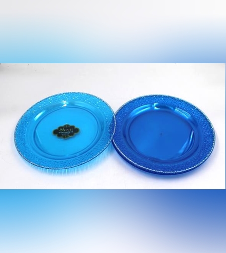 צלחת ספיר 10.5' - שקוף כחול פס כסף (10 יח')