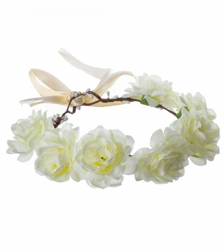 זר לראש מפואר 7 ורדים-קרם