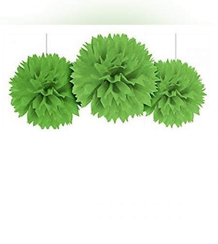 קישוט פונפון מנייר לתלייה 3 יח - ירוק
