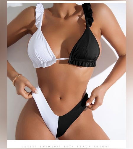 בגד ים משולב 2 צבעים שחור$לבן