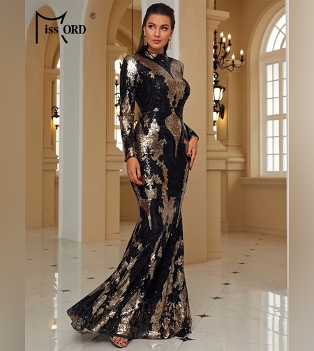 שמלת ערב שחור זהב