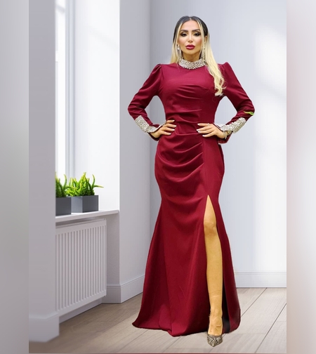 שמלת אבנים בורודו יין-מידה 42