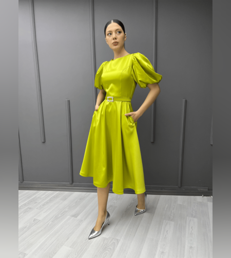 שמלת midi-סאטן ירוק