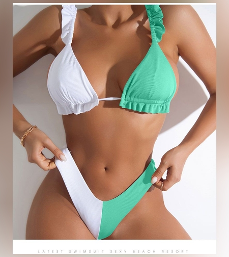 בגד ים משולב 2 צבעים ירוק&לבן