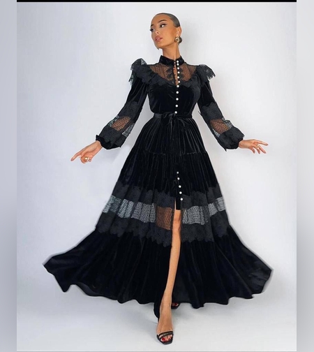 שמלת קטיפה תחרה אחרונה מידה large -40