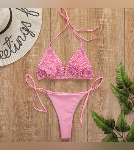 בגד ים פנינים נדיר בצבע ורוד