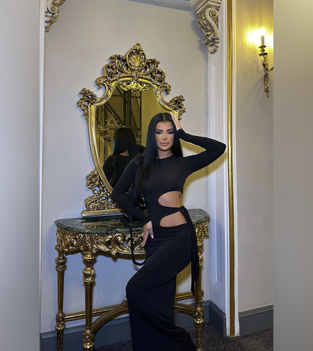 Lea dress כחול/שחור קשירה