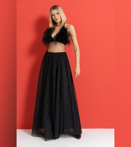 חצאית מבד טול לערב-עשירה בבד