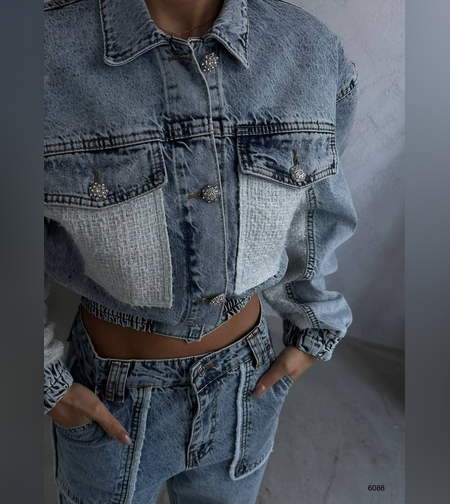 סט מכנס וגקט גינס בהיר