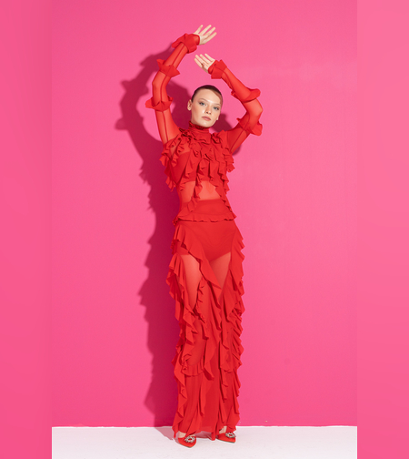 שמלה שיפון נדירה אדום הזמנה דרך האתר