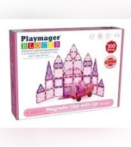 פליימאגר 100 חלקים מגנט בצבע ורוד - Playmager - Brickland