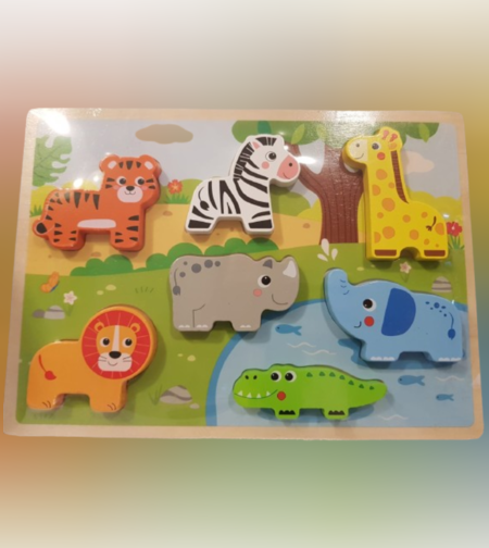 أحجية خشبية ثلاثية الأبعاد مكونة من 7 قطع، حيوانات برية