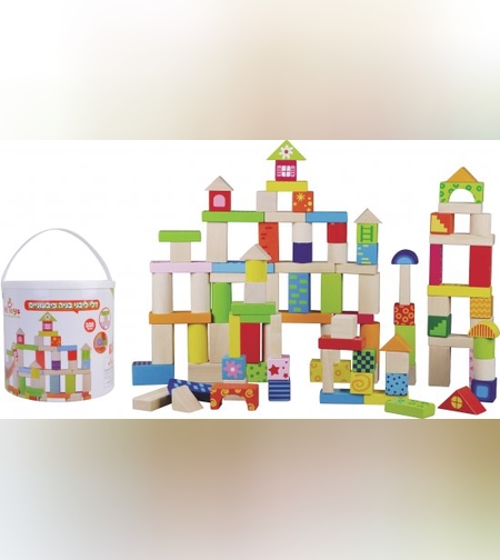 דלי לבני בנייה צבעוניים 100 חלקים מבית Pit Toys